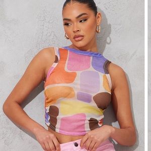 Multi Racer Printed Mesh Neck Vest